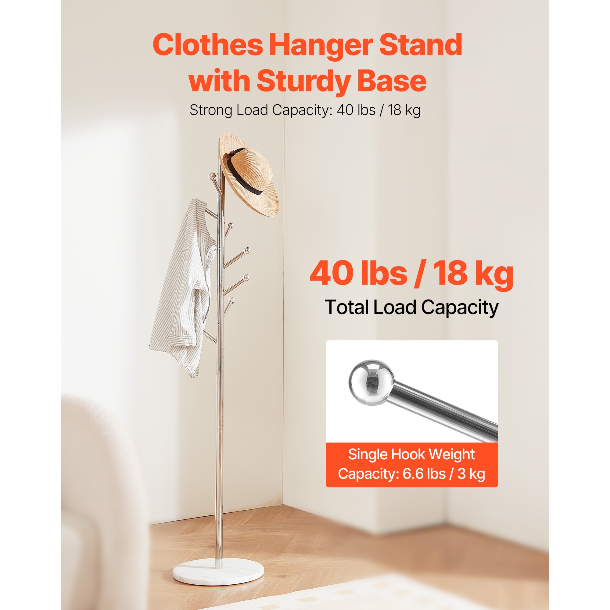 Coat Rack Freestanding Coats Rack Stand With Stable Marble Base & 8 Hooks_voghion.com